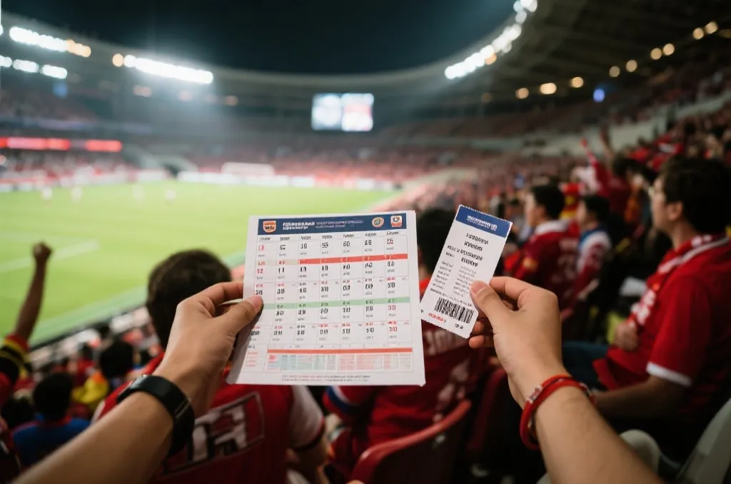 球迷在看台上观赛与记录行程