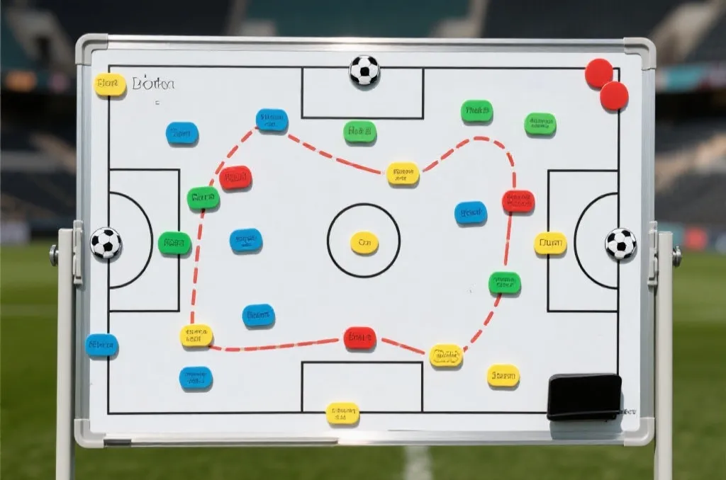 战术板上展示世界杯球队进攻和防守路线